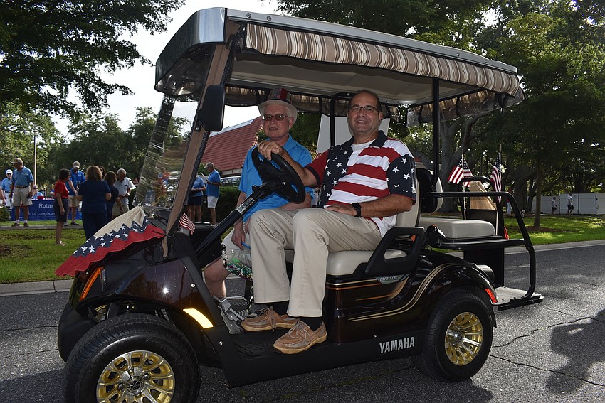 Mayor Ken Schneier and town manager Tom Harmer get ready for the parade.
