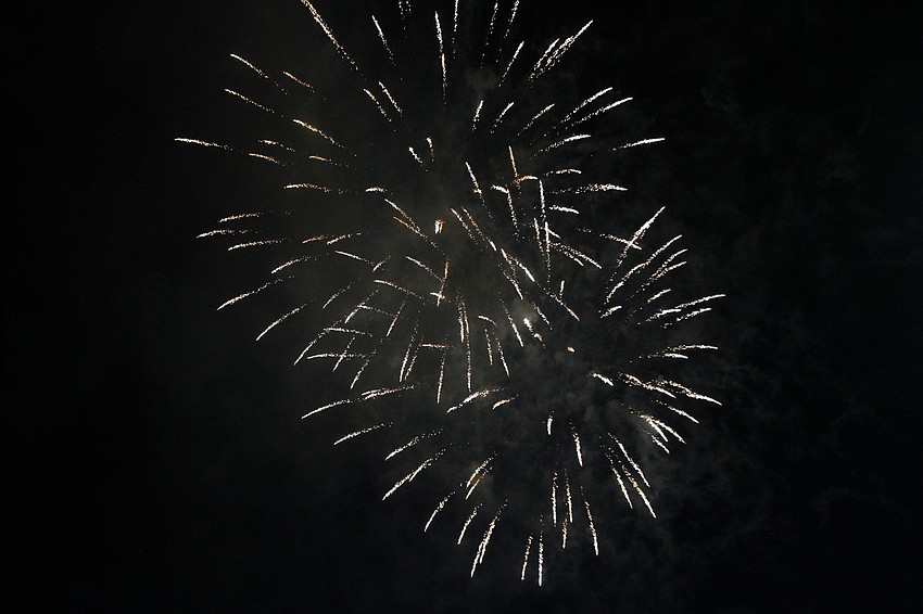 Visitors sit at Bayfront Park for the fireworks.