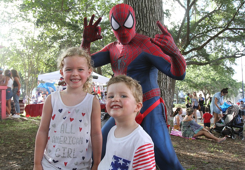 Olivia and Jack Costa with Spider-Man