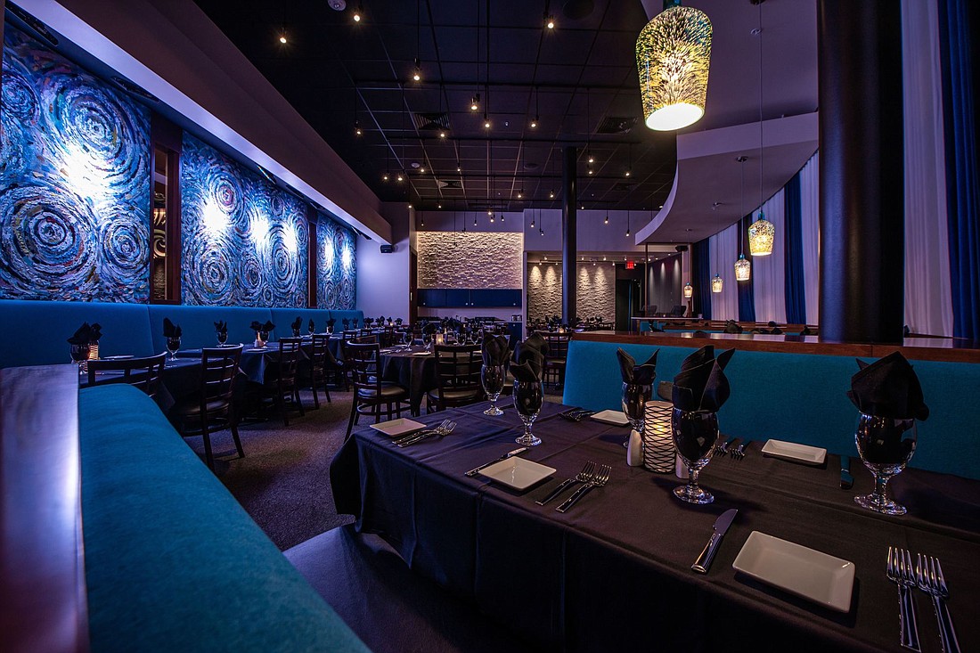 Selva Grill&#39;s dining room features blues and greens and a mural inspired by Vincent van Gogh&#39;s Starry Night. Unlike the lounge, it accepts reservations. (Photo courtesy of Selva Grill)
