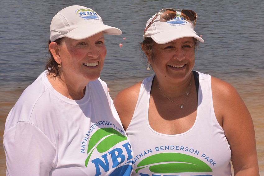 Audrey Bilotti and Abby Wolf row for the NBP Dragons community team. Both Bilotti and Wolf said they missed getting together in large groups to go paddling during the pandemic. Saturday's festival brought the magic back.
