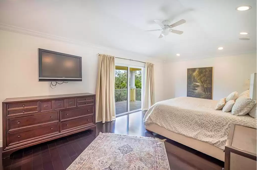 A bedroom in the first home for sale.