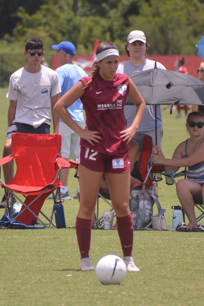 Braden River SC's Madison Smith takes a breath before a free kick against Cleveland FC.