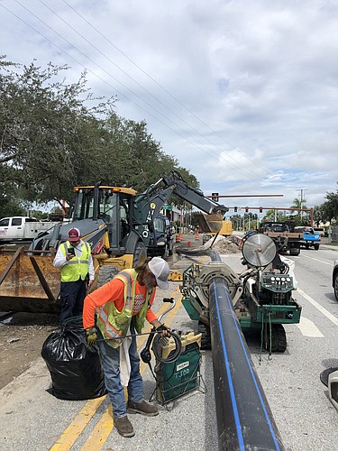 Crews drilled a 10-inch pipe beneath U.S. 41 this week as part of the water line installation. Photo courtesy city of Sarasota.