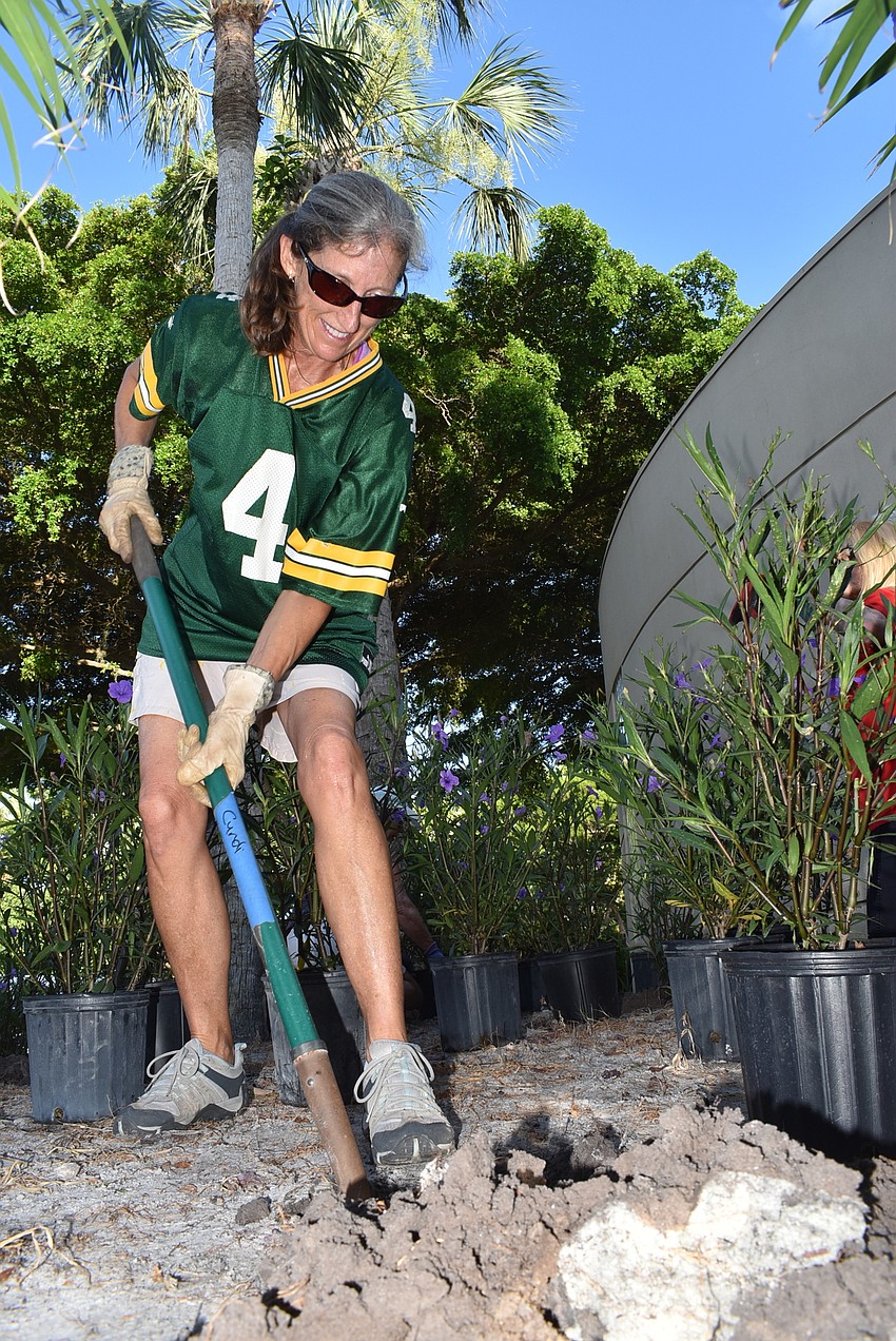 Cyndi Seamon breaks up the ground.