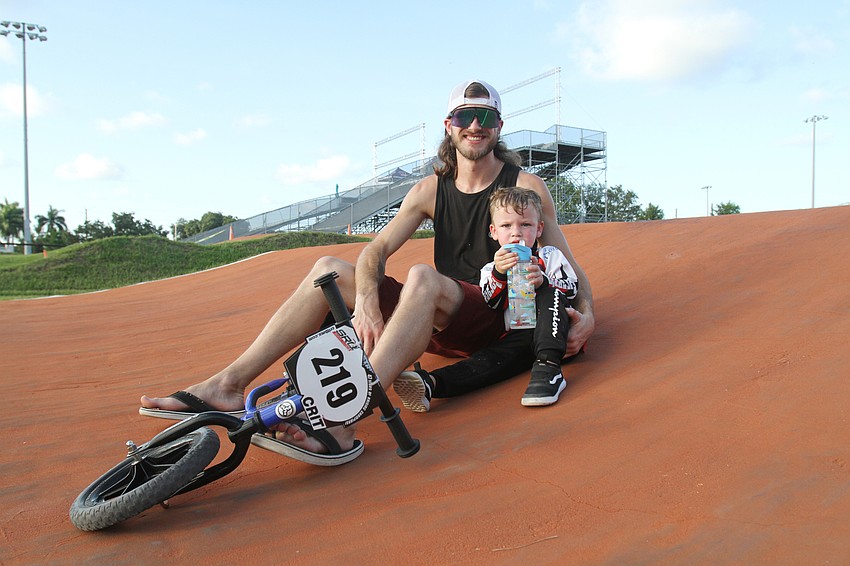 Brad and Brantley Moody take a minute to rest.