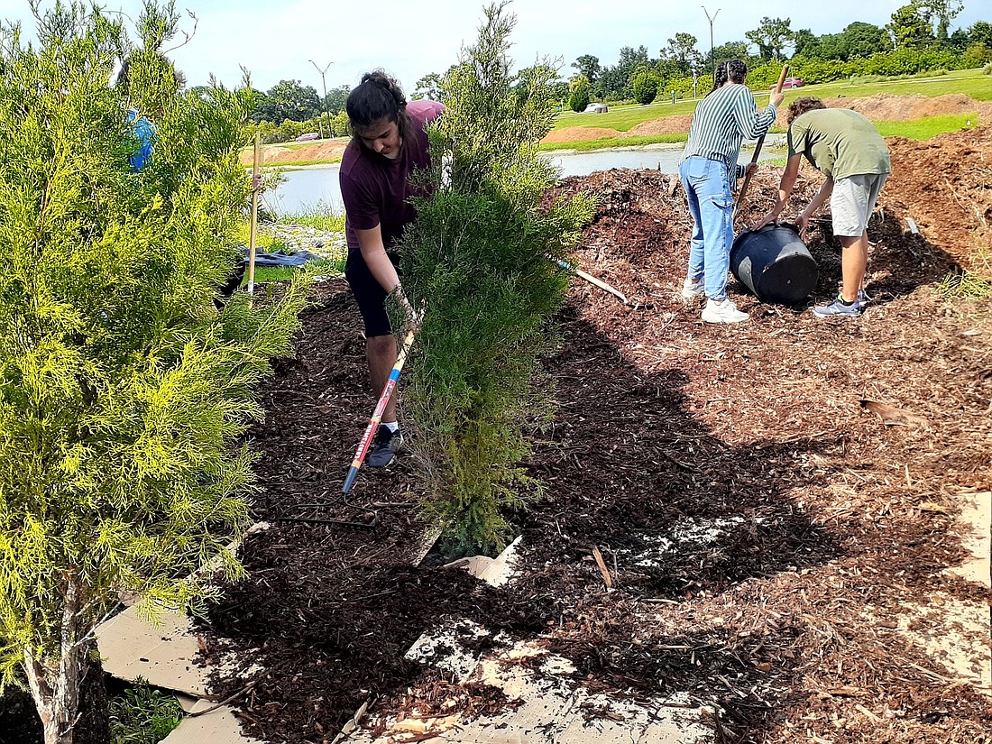 SCIP students begin planting the microforest at Nathan Benderson Park. Photo courtesy