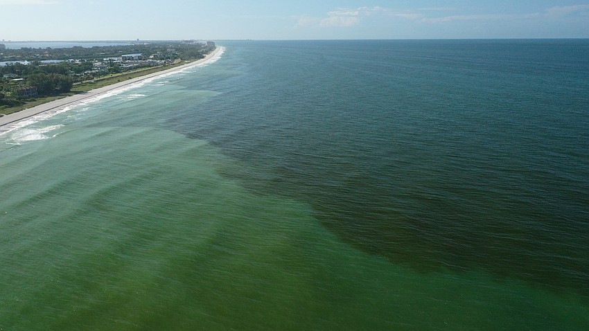 Drone footage captured on Friday by Manatee County crews shows the Gulf of Mexico's red tide conditions right across from Bayfront Park. The darker areas tend to show where concentrations of the red tide algae may be present.