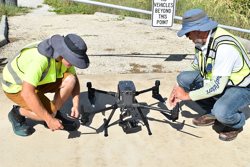 Alex Harkinson and Hjalmar Pachas prepared the DJI Matrice 300 RTK before it took off.