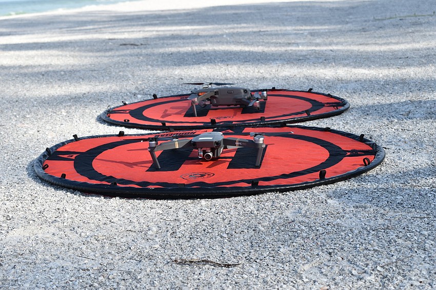 Manatee County's DJI Mavic 2 Pro drone and DJI Mavic Pro drone sit side by side.