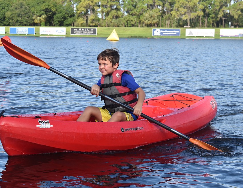 Waterside's Evan Dillingham, 6, finished second in his age group during the kayak races. 