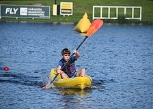 Waterside's Hank Berzins, 9, finishes second in his age group. He said he was going "really fast" and that he could feel the wind blow through his hair.