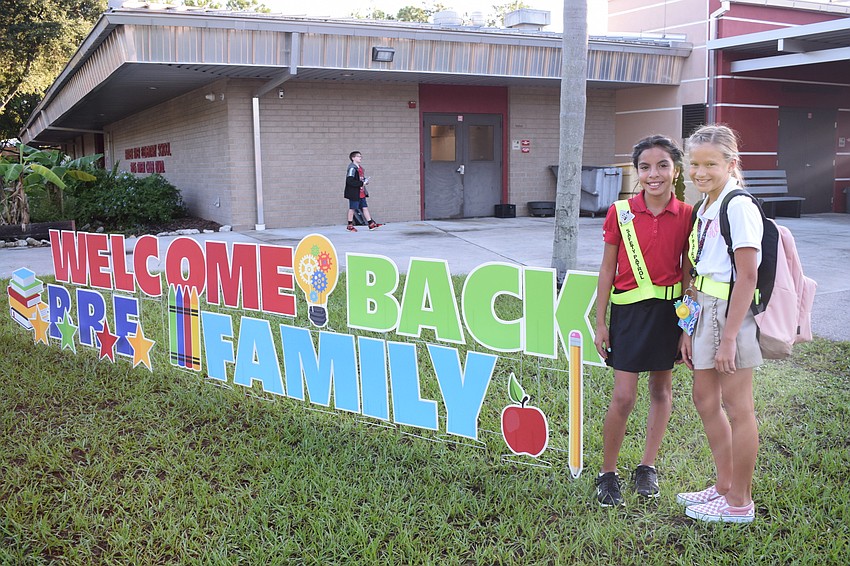 Best friends Alyah Santamaria and Ally Ridenour, who are fifth graders and safety patrollers at Braden River Elementary School, are ready to be the big kids on campus this year.