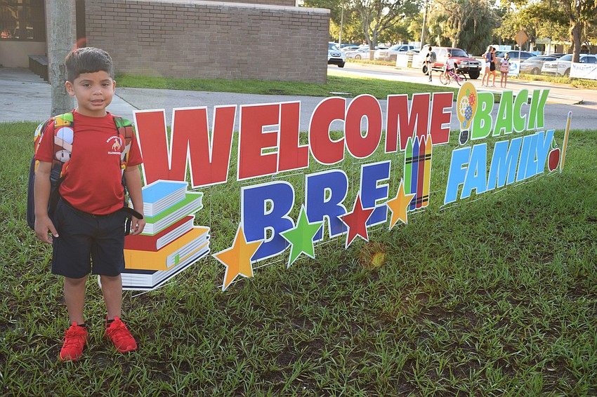 Alexander Aynde Schmitz, a kindergartner at Braden River Elementary School, says his mother, Nicole Schmitz, is going to cry as she drops him off on the first day because he's 