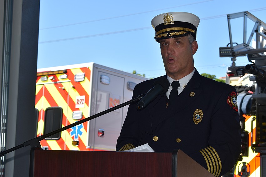 Fire Chief Paul Dezzi spoke during Wednesday morning's grand opening ceremony.