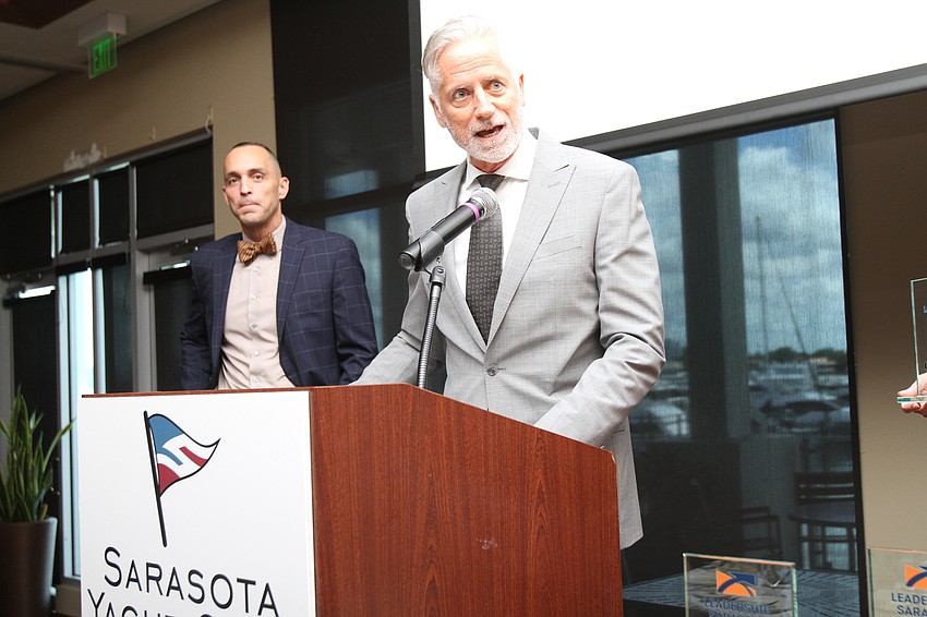 Award recipient Chris Gallagher spoke to the assembled chamber members.