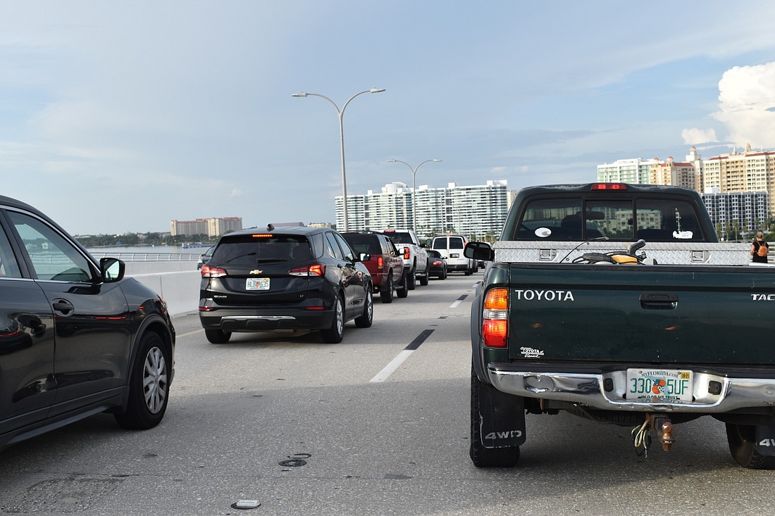 Traffic was bumper-to-bumper Tuesday night on the Ringling Bridge from St. Armands Circle to downtown Sarasota.