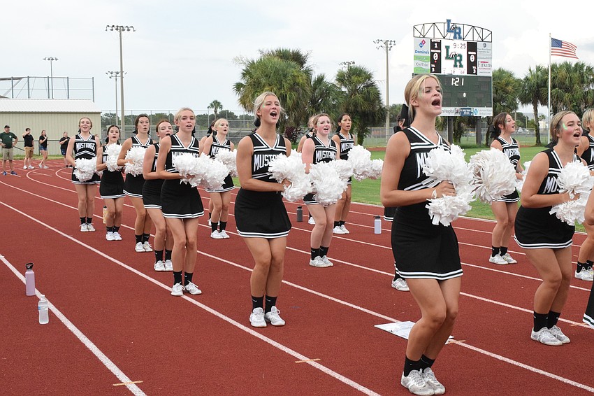 Lakewood Ranch High School cheerleaders are in unison during their chants.