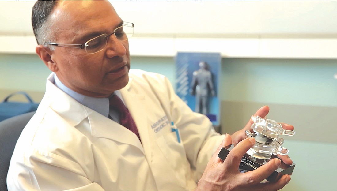 Dr. Ashvin Patel is studying the use of a two-level disk replacement through a disk implant that could be done instead of spinal fusion. (Courtesy of Sarasota Memorial Hospital)