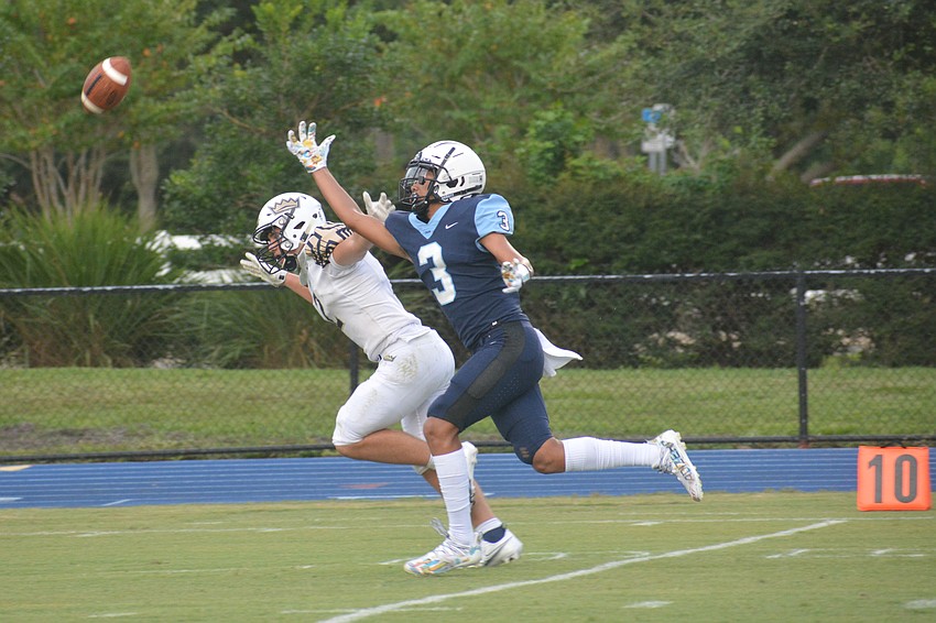 ODA freshman Greg Robinson (3) defends a Southwest Florida Christian pass in the first quarter.