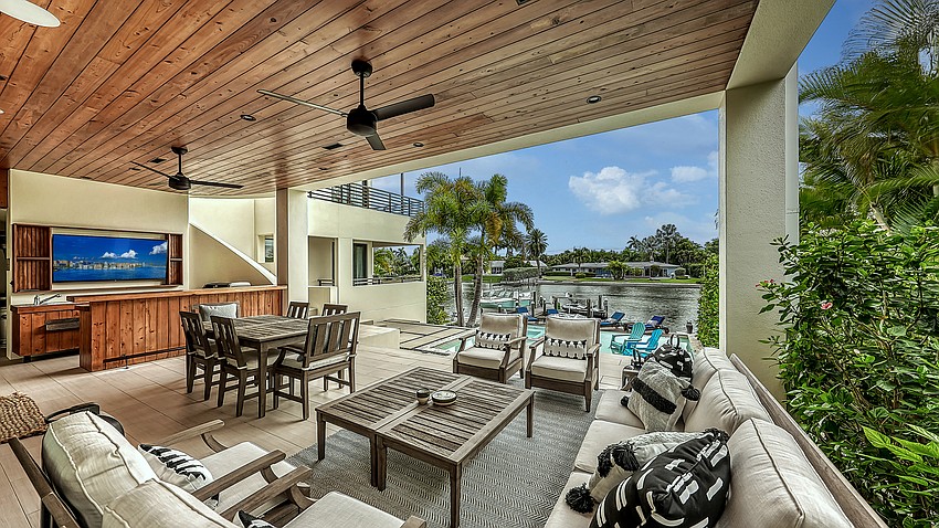 An outdoor entertainment space.