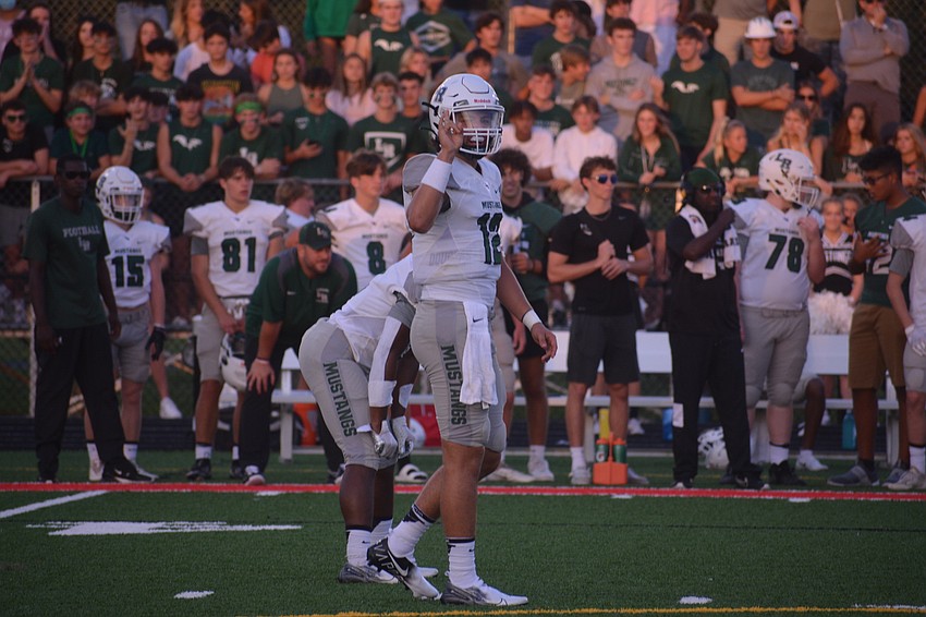 Lakewood Ranch quarterback Cameron Madison looks to the sideline.