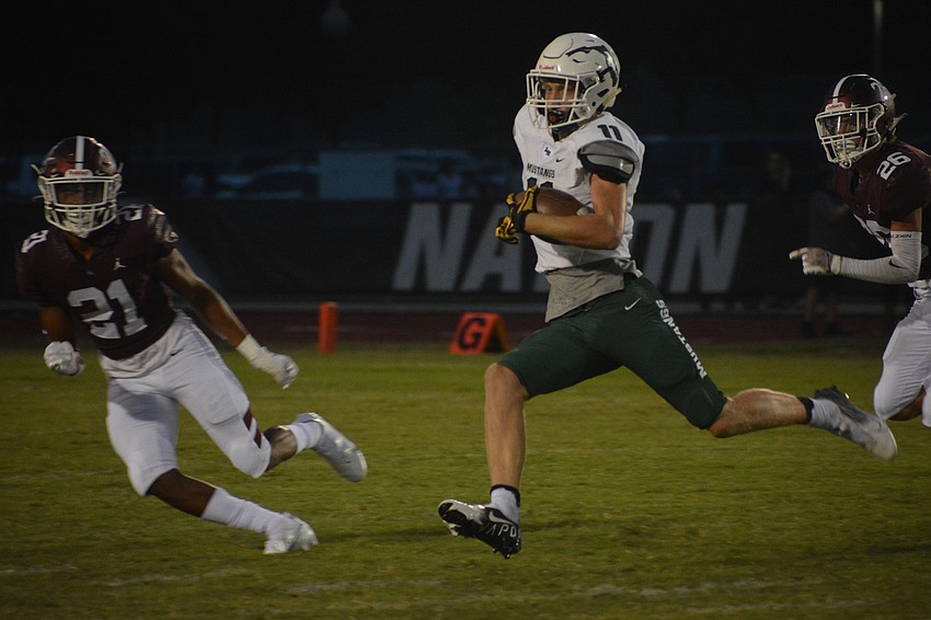 Lakewood Ranch wideout Isaac Ashley gallops across the field on his way to the end zone.