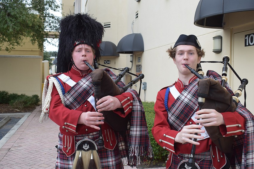 Auron Norton and Owen Gater of the Riverview High School Kiltie Band performed during the Day of Remembrance.