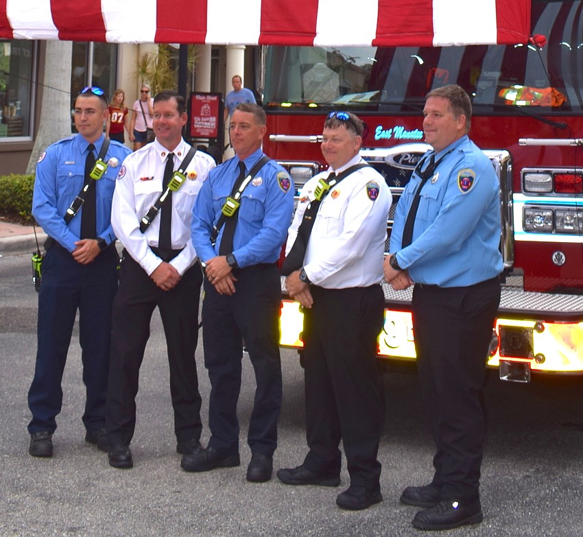 East County Fire Rescue Firefighter Kyle Lamson, Lt. Rob Day, Firefighter Jason Burnside, Lt. Luke Fay and Firefighter Andrew Stark attend Day of Remembrance in Lakewood Ranch.