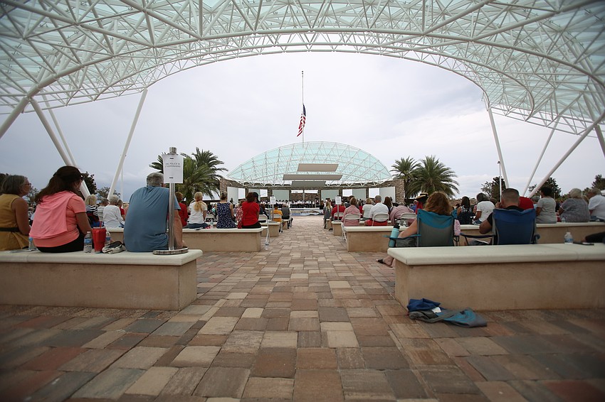 Many supporters fill the Patriot Plaza, which protected them from occasional rain.