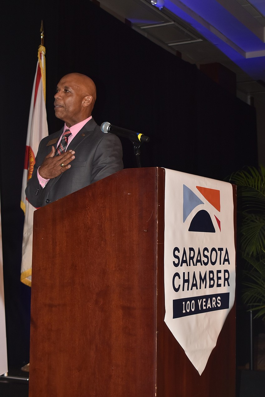 Sarasota City Manager Marlon Brown led the meeting in the Pledge of Allegiance.