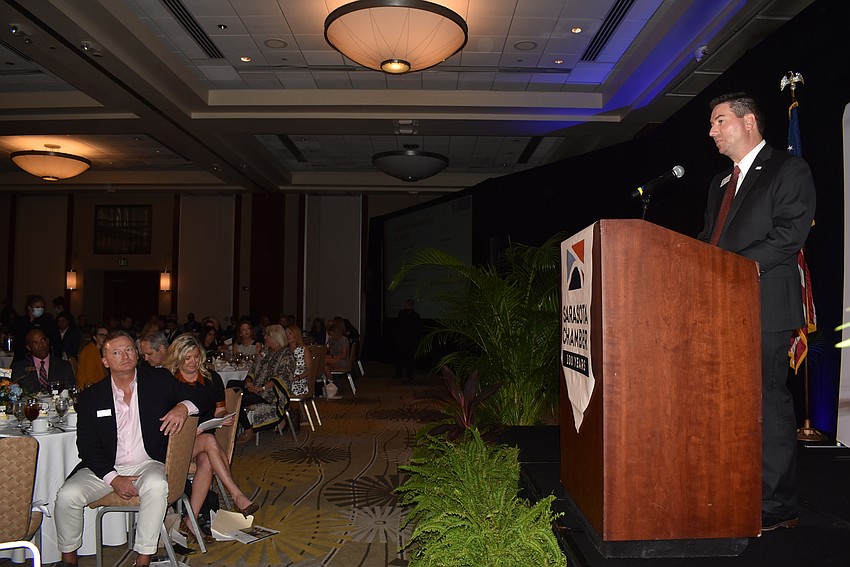 Dennis Murphy addresses the chamber as chair for the first time.