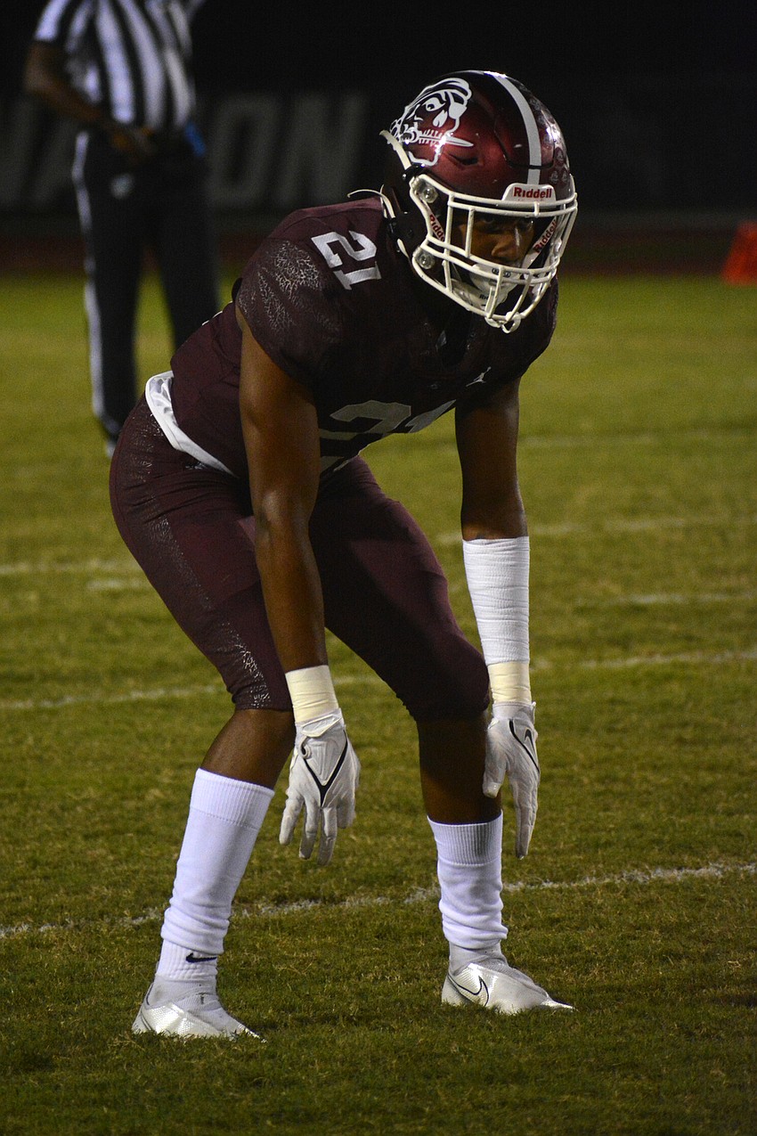 Pirates senior Nehemiah Jenkins played cornerback and running back against Bishop Moore.
