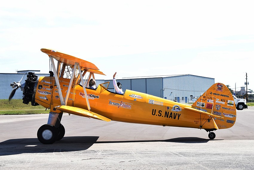 Melvin Pettis, a Cypress Springs Gracious Retirement Living resident and veteran, and Darryl Fisher, the founder, president and pilot for Dream Flights, take off in the Spirit of Wisconsin.