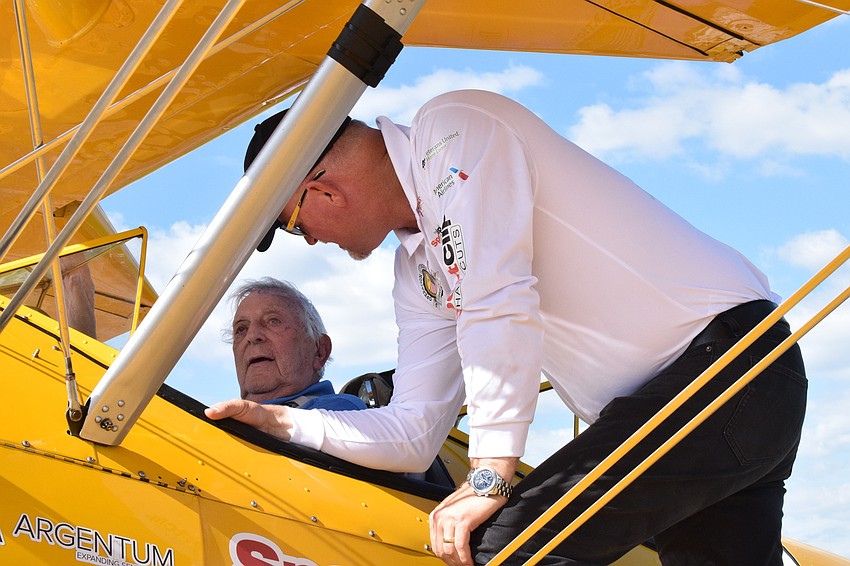 Joe Abrams, who's a Cypress Springs Gracious Retirement Living resident and Korean War veteran, talks to Darryl Fisher, the founder, president and pilot for Dream Flights, about his time in the war.