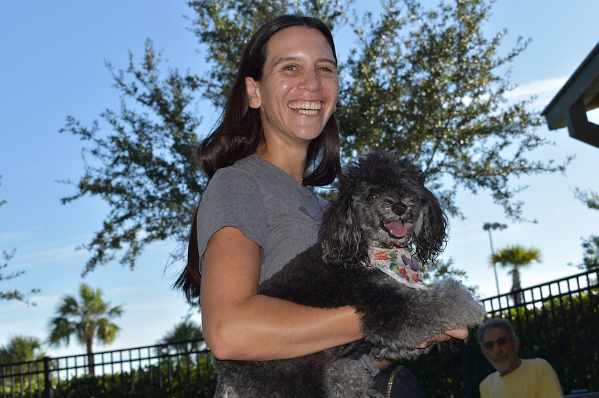 Fannie Bushin and her oversized toy poodle named Miles are enjoying the resodding at Bayfront Park's dog park.