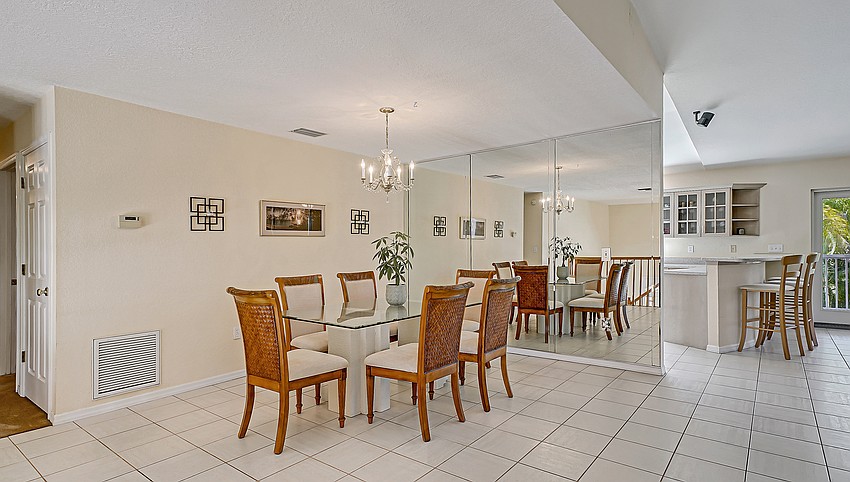 Skylights fill the kitchen area with natural brightness.
