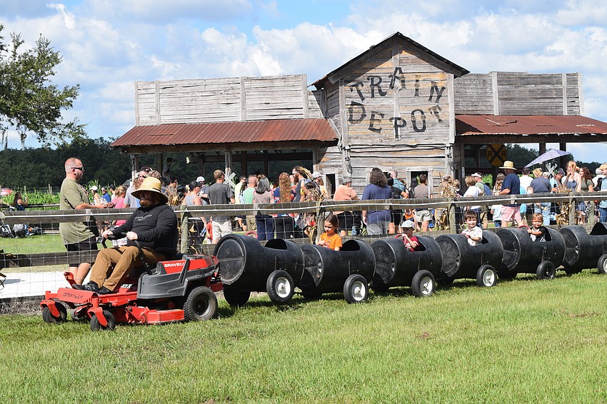 Children enjoy a train ride.