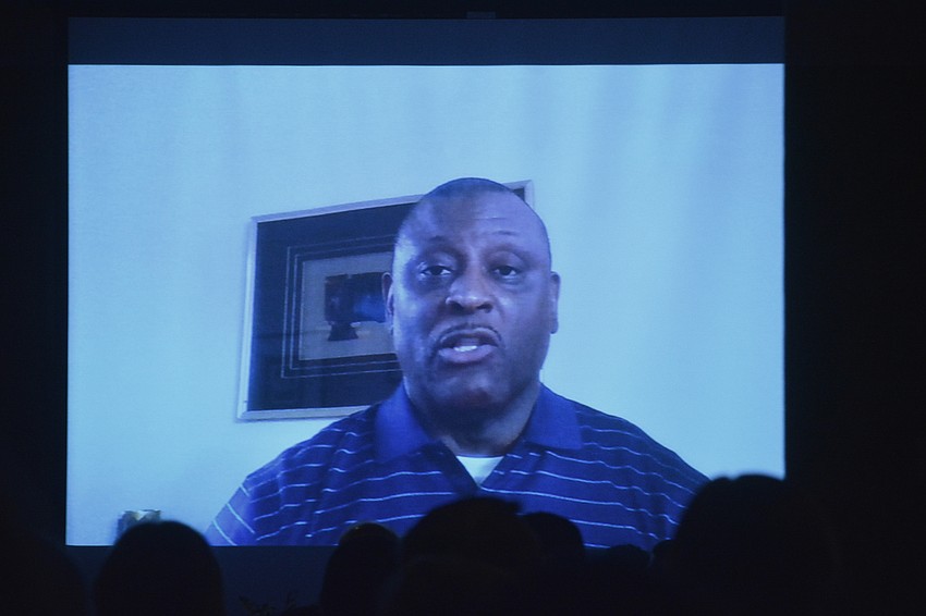 Hall of Fame inductee Barry Redden couldn't make it in person but sent in a speech via video. Redden, a running back, played in the NFL for three teams over nine seasons.