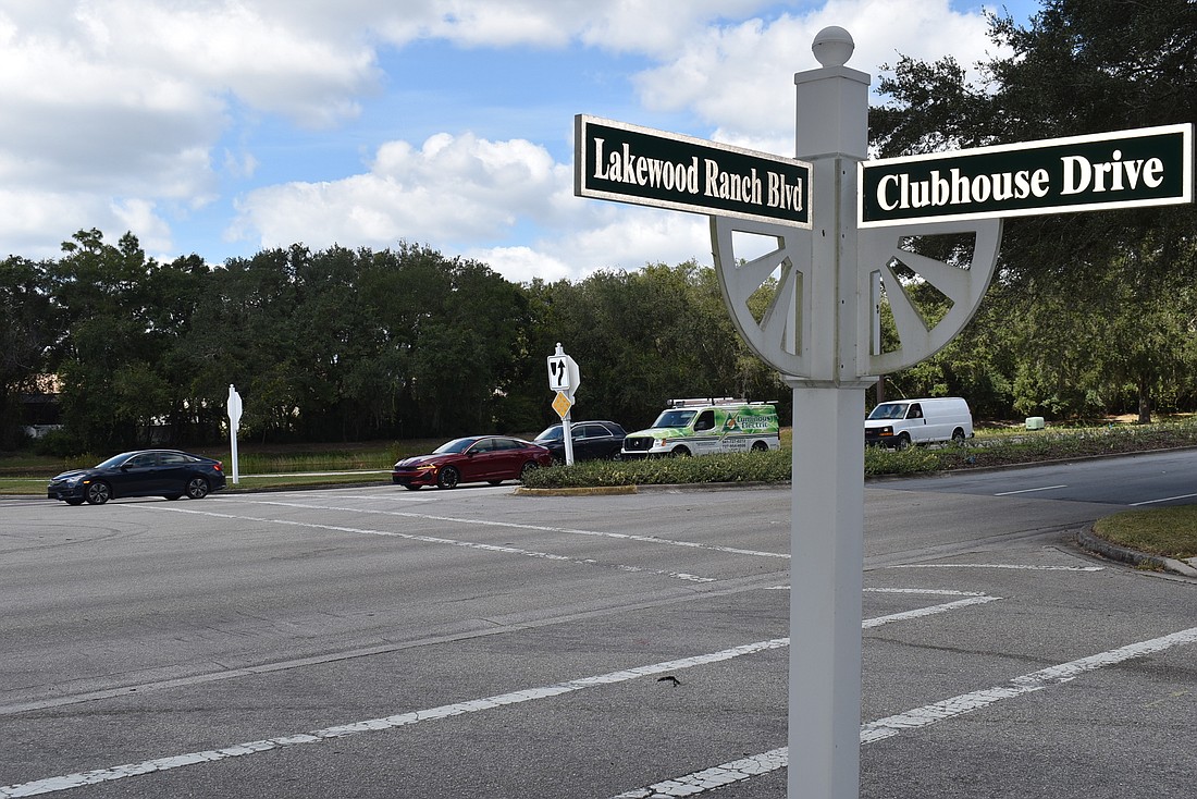 This four-way stop at the intersection of Lakewood Ranch Boulevard and Clubhouse Drive will be replaced by a traffic light next year.