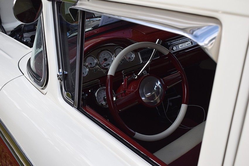 This 1957 Ford Country Sedan is a resto-mod, meaning it has been restored with some modern parts, such as the gauges.