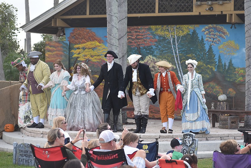 The cast of The Legend of Sleepy Hollow takes a bow at the end of Saturday afternoon's performance at the Sarasota Polo Club in Lakewood Ranch.
