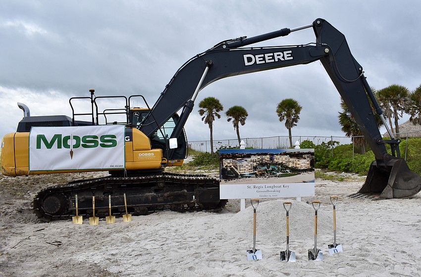 Ceremonial shovels and an earthmover from Moss Construction Management were ready for the groundbreaking on Monday.