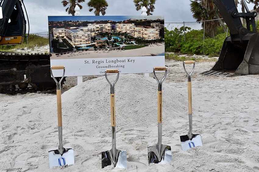 Ceremonial shovels and an earthmover from Moss Construction Management were ready for the groundbreaking on Monday.