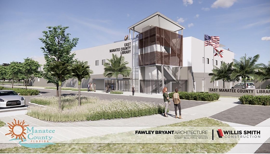 A rendering of the future East Manatee County Library in Lakewood Ranch. On Oct. 26 Manatee County Commissioners signed off on plans for the two-story, 50,000 square-foot facility at the north end of the Premier Sports Campus