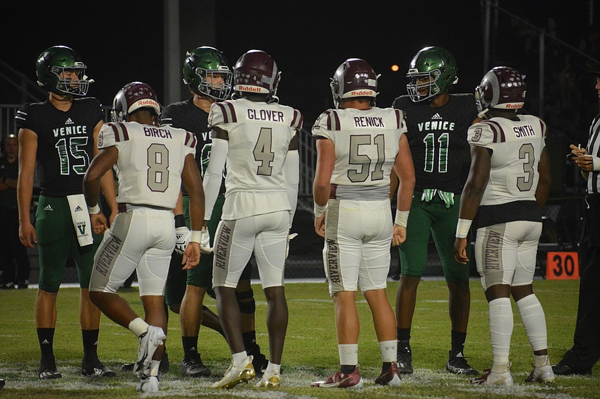 Jay'den Birch, Jaron Glover, Eli Renick and Tyre Smith went to midfield for the coin toss as Rams captains.