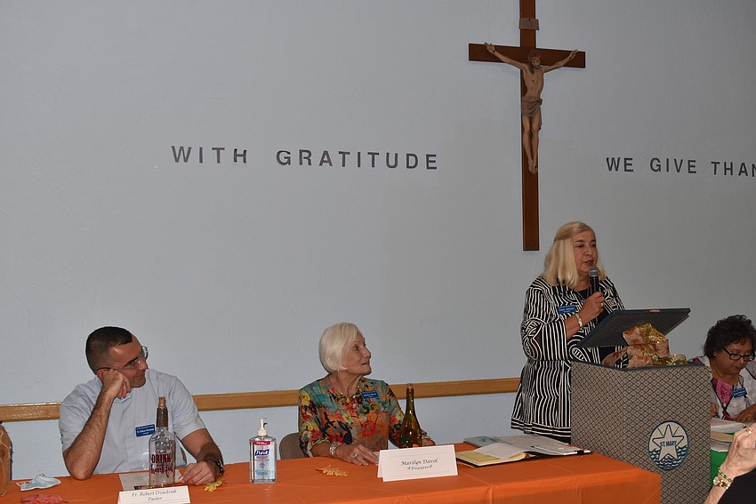 Ginny Akhoury, right, announced Cindy Noble as the nominee for president.
