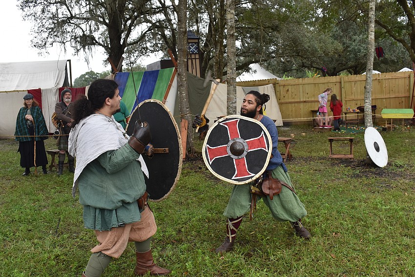 Performers engage in battle to entertain the masses at the Sarasota Medieval Fair in Myakka City.
