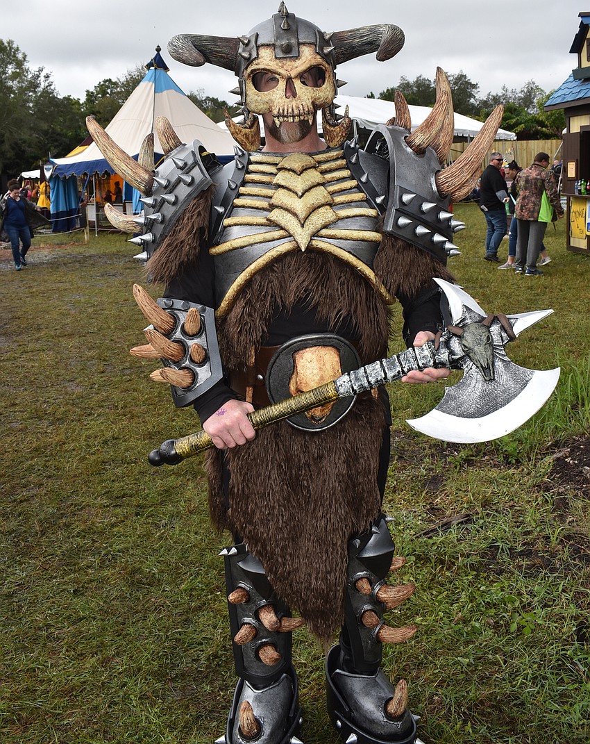 Anthony Lenzi of Sarasota came to Saturday's Medieval Fair dressed as a God of War.
