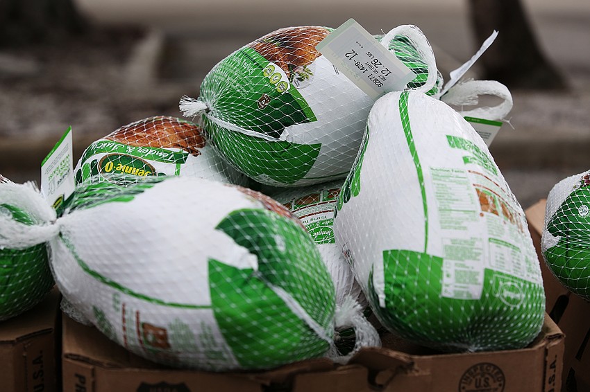 Each car was given a turkey.